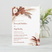 Rust Boho Pampas Grass Arch Foto QR Code Weddensch Kaart (Staand voorkant)