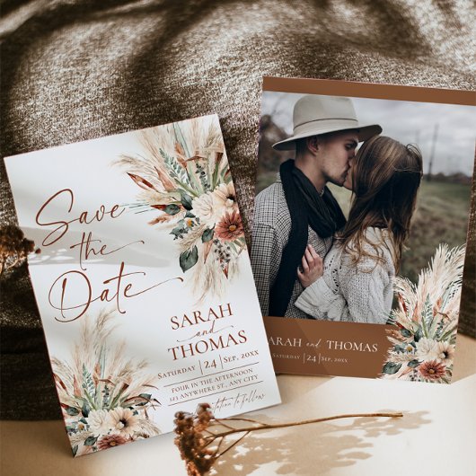 Rust Boho Terracotta Save The Date Kaart