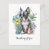 Rust "Boston" gezicht Boston puppy glazen bloemig Briefkaart (Voorkant)