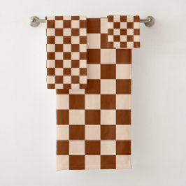 Rust brown and beige checkerboard pattern bad handdoek