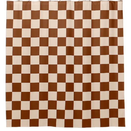 Rust brown and beige checkerboard pattern douchegordijn (Voorkant)