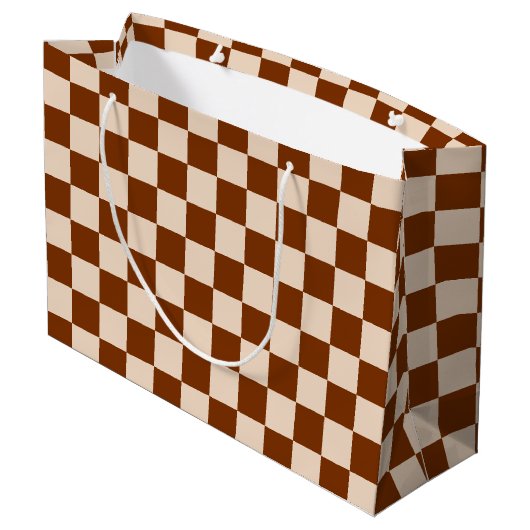 Rust brown and beige checkerboard pattern groot cadeauzakje (Achterkant Gekanteld)