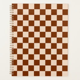 Rust brown and beige checkerboard pattern planner