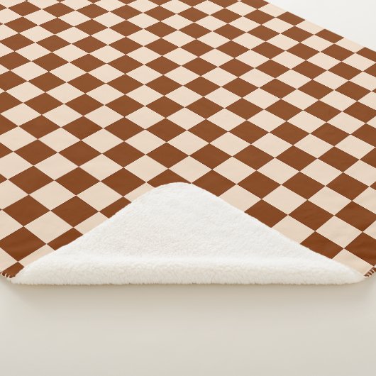 Rust brown and beige checkerboard pattern sherpa deken (3/4)