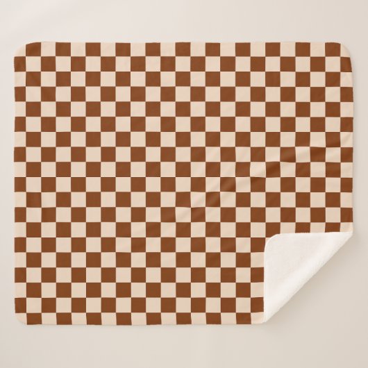 Rust brown and beige checkerboard pattern sherpa deken (Voorkant (horizontaal))