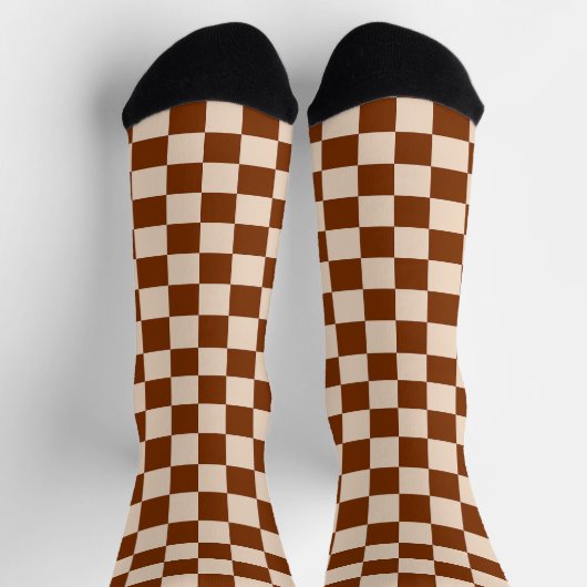 Rust brown and beige checkerboard pattern sokken (Top)