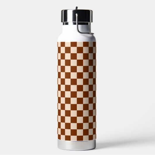 Rust brown and beige checkerboard pattern waterfles (Links)