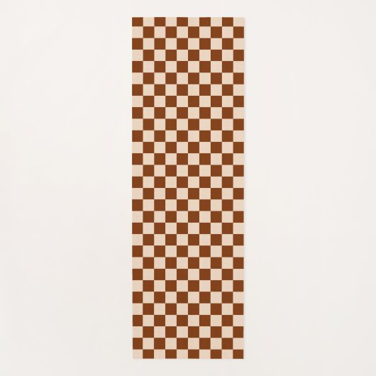 Rust brown and beige checkerboard pattern yogamat (Voorkant)