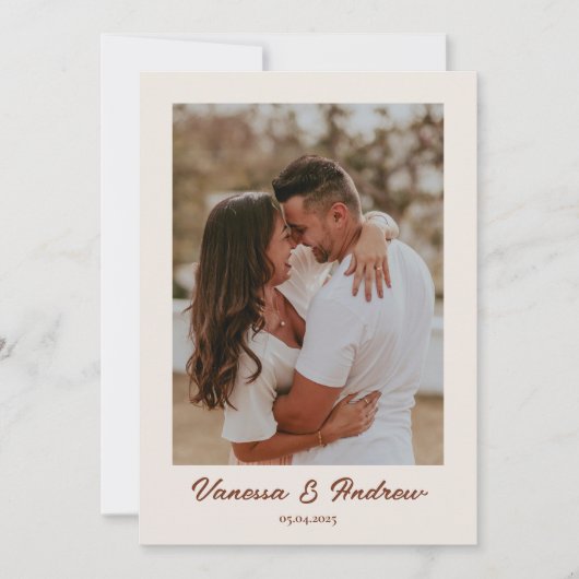 Rust Brown Boho minimalistische foto bruiloft Kaart (Voorkant)