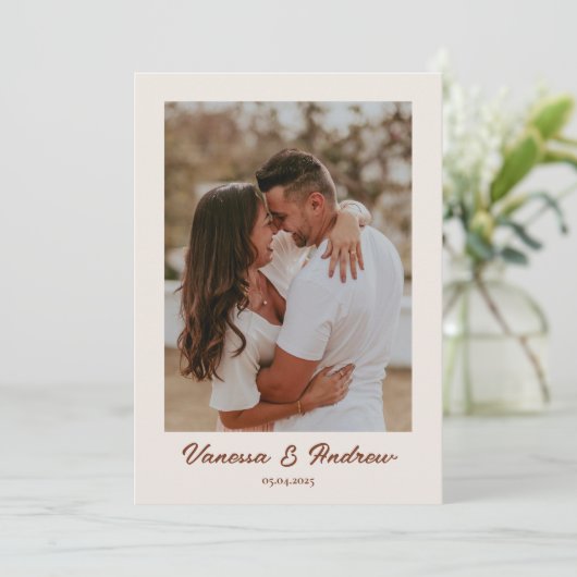 Rust Brown Boho minimalistische foto bruiloft Kaart (Staand voorkant)