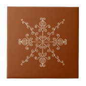 Rust Brown Indian Boho Line Art Symmetry Pattern Tegeltje (Voorkant)