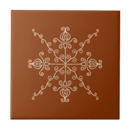 Rust Brown Indian Boho Line Art Symmetry Pattern Tegeltje