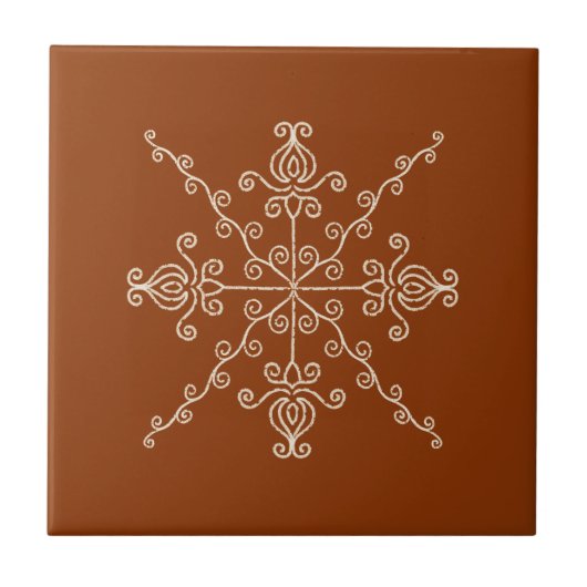 Rust Brown Indian Boho Line Art Symmetry Pattern Tegeltje (Voorkant)