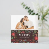 Rust Brown Merriest Kerstmis Floral Pattern Feestdagenkaart (Staand voorkant)