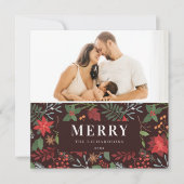 Rust Brown Merriest Kerstmis Floral Pattern Feestdagenkaart (Voorkant)