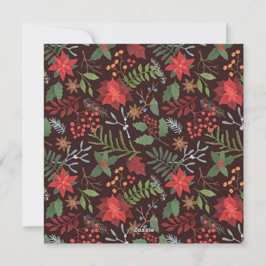 Rust Brown Merriest Kerstmis Floral Pattern Feestdagenkaart (Achterkant)