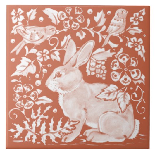 Rust Brown Rabbit Bunny Bird Woodland Rustic Tegeltje (Voorkant)