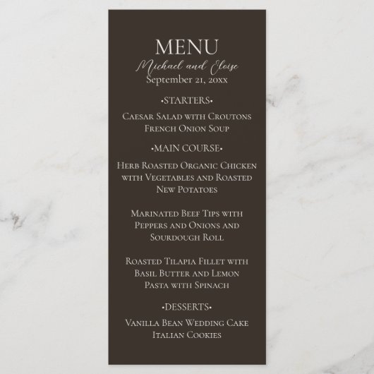 Rust Bruin Botanisch Patroon Bruiloft Menu (Voorkant)