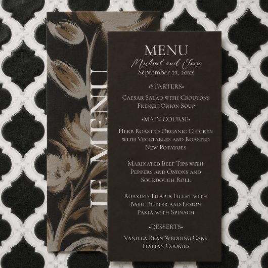 Rust Bruin Botanisch Patroon Bruiloft Menu