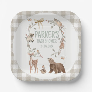 Rust Bruin Geruite Bos Baby Shower Papier Papieren Bordje