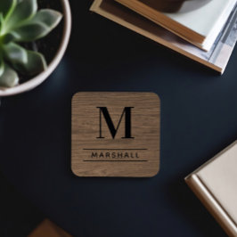 Rust Bruin Hout Serif Monogram Naam Bier Onderzetter