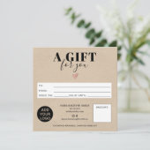 Rust bruin kraft vierkant cadeaubon logo (Staand voorkant)