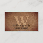 Rust bruin leer gouden monogram script stijlvol visitekaartje (Voorkant)