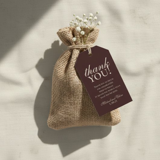 Rust Bruin Monogram Huwelijk Bedankt Cadeaulabel