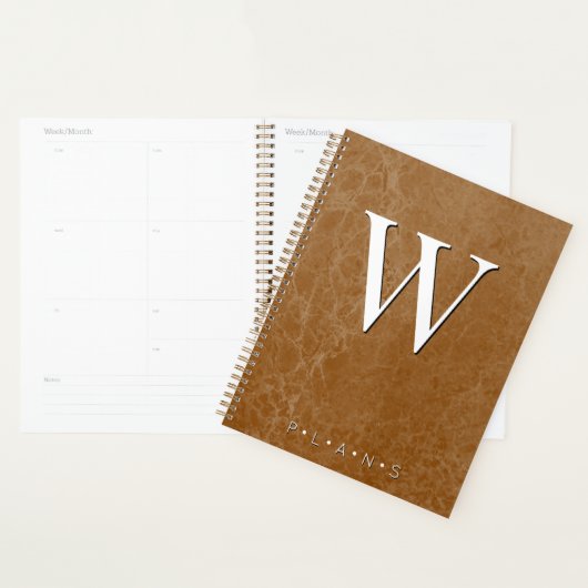 Rust Burnt Oranje Modern Marble Monogram Planner (Display)