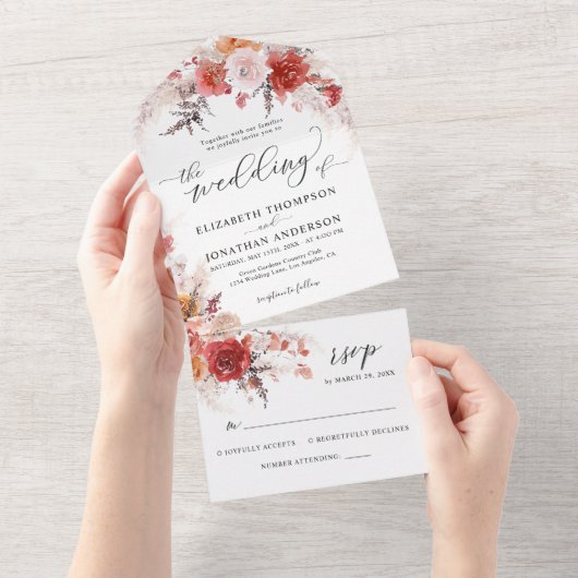 Rust Burnt Oranje Terracotta Wedding Details RSVP All In One Uitnodiging (Afscheurbaar)
