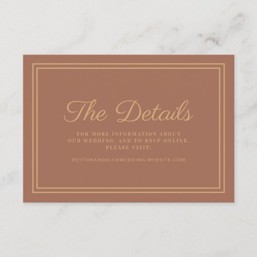 Rust Burnt Sinaasappel Wedding Details Informatiekaartje (Voorkant)
