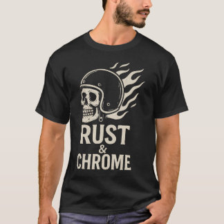 Rust  Chrome Skull Helmet Biker - Vintage Motorcyc T-shirt