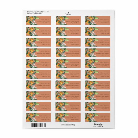 Rust Citrus Oranje Botanical Boho Adres Etiket (Full Sheet)