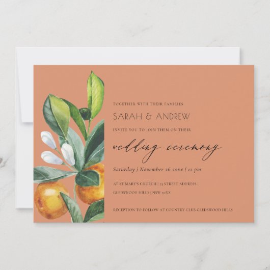 Rust Citrus Oranje Botanische Boho Wedding Invite Bedankkaart (Voorkant)