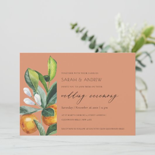 Rust Citrus Oranje Botanische Boho Wedding Invite Bedankkaart (Staand voorkant)