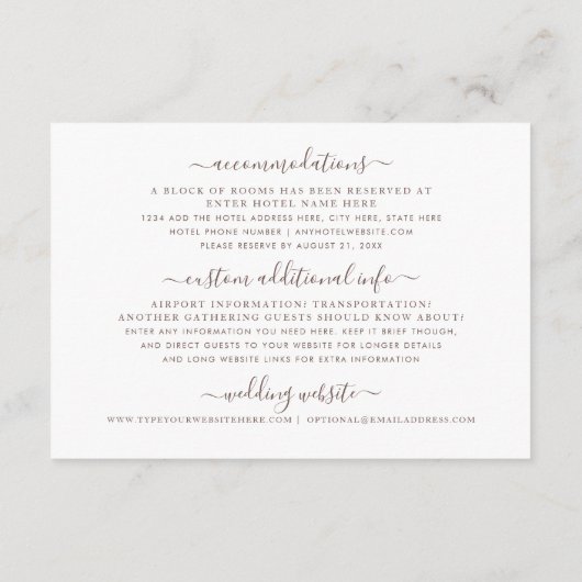 Rust Copper Wereldkaart Reizen Hotelinformatie Informatiekaartje (Achterkant)