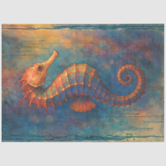 Rust Coral Seahorse | Coastal Watercolor Decoupage Tissuepapier
