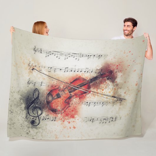 Rust Cream Black Waterverf Violin Sheet Music Fleece Deken (In situ)