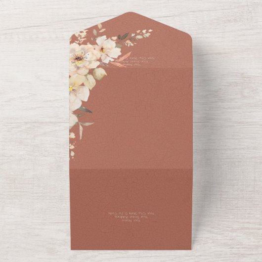 Rust Cream Floral QR Code All In One Uitnodiging (Buitenkant)