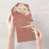 Rust Cream Floral QR Code All In One Uitnodiging (Afscheurbaar)