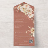 Rust Cream Floral QR Code All In One Uitnodiging (Binnen)