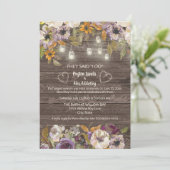 Rust Cream Floral Wood String Lights Elopement Kaart (Staand voorkant)