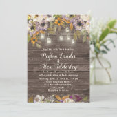 Rust Cream Floral Wood String Lights Wedding Kaart (Staand voorkant)