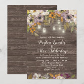 Rust Cream Floral Wood String Lights Wedding Kaart (Voorkant / Achterkant)