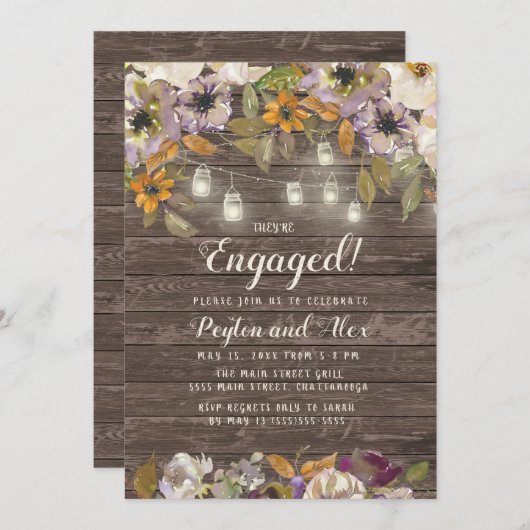 Rust Cream Paarse Floral String Lights Wood Kaart (Voorkant / Achterkant)