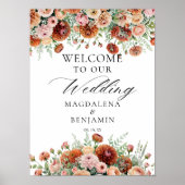 Rust Dahlia Flowers Sage Herfst Kalligrafie Welkom Poster (Voorkant)