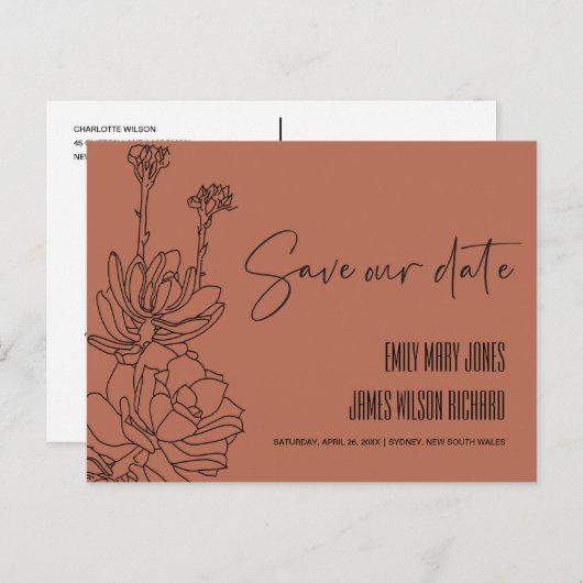 RUST DESERT CACTI SUCCULENT SKETCH BEWAREN DE DATU AANKONDIGINGSKAART (Voorkant / Achterkant)