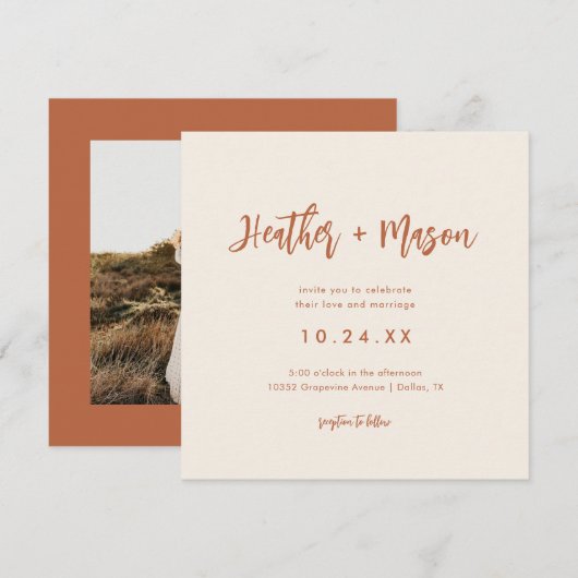 Rust Desert Wedding Square Photo Wedding Save The Date (Voorkant / Achterkant)