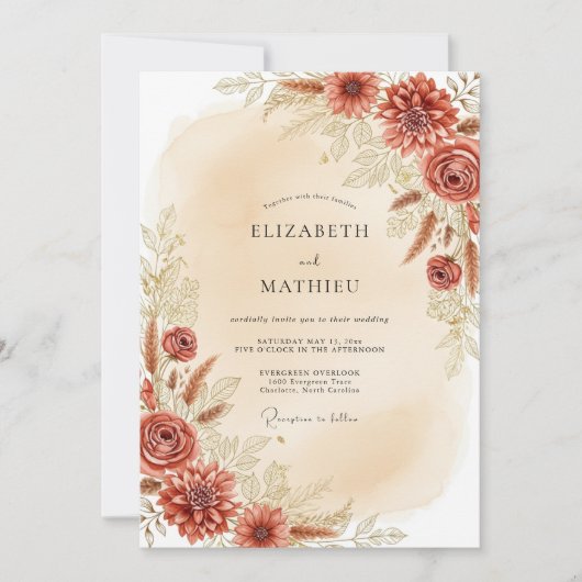 Rust Earthy Bohemian Wedding Kaart (Voorkant)