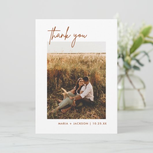 Rust Earthy Foto Wedding Bedankt kaarten (Staand voorkant)